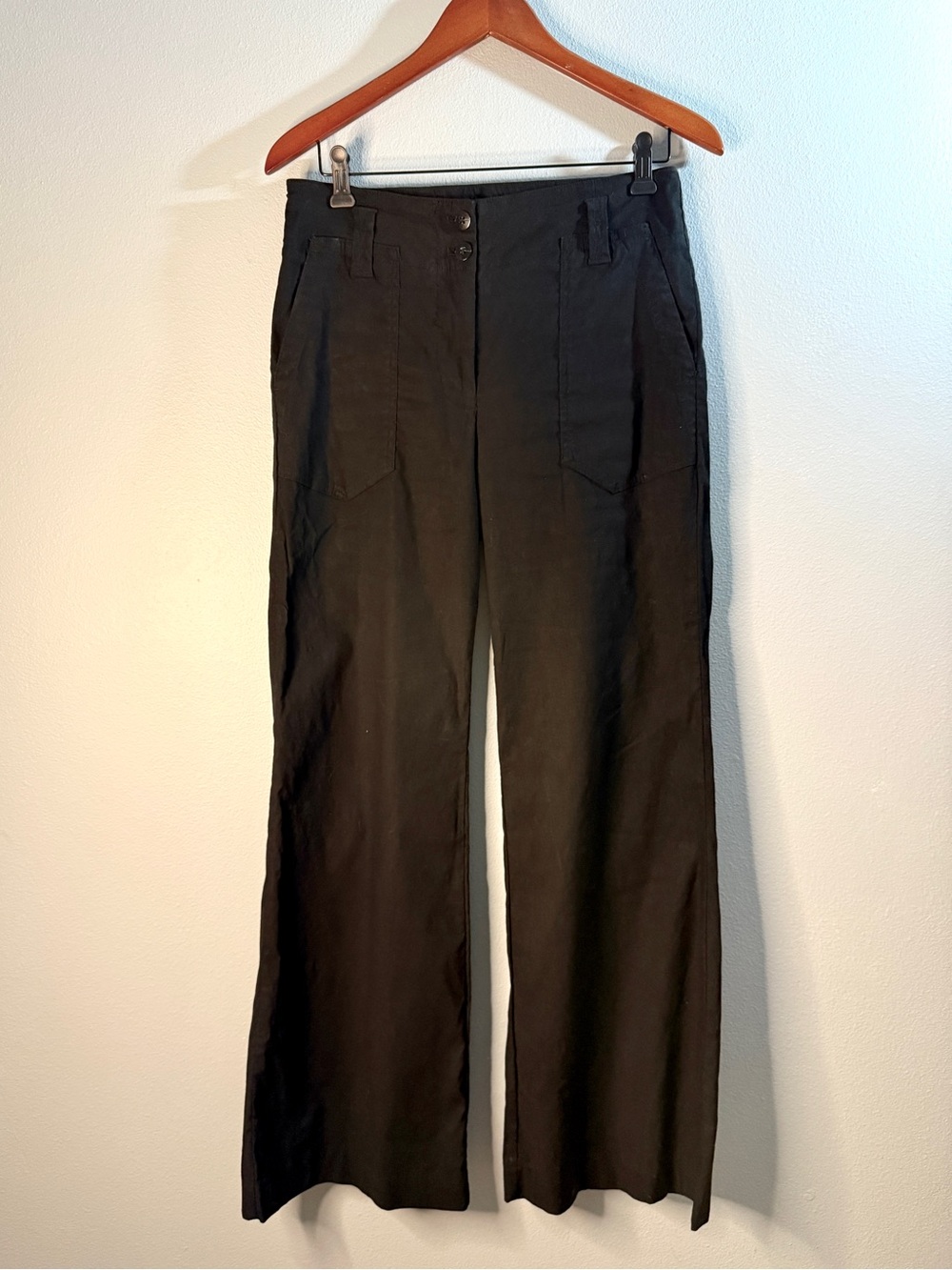 Maeve Anthropologie Black Linen Blend Wide Leg Trousers Size 6 High Rise